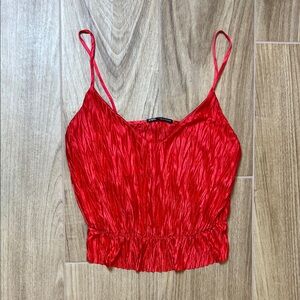 Zara Satin Crinkle Effect Peplum Cami Tank Top